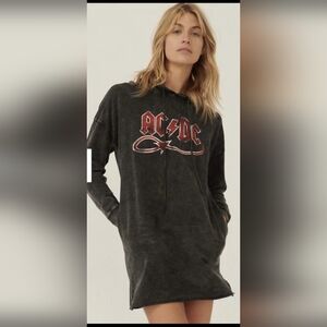 ac dc shirt dress Chaser Long Midi Tee Shirt Dress AC/DC Logos in Cheetah Print XS NWT $84